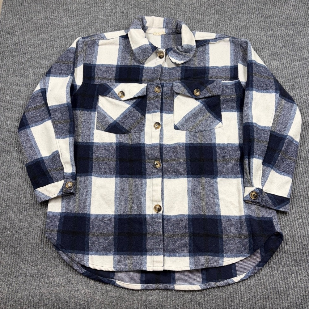 Kori Jacket Womens XL Blue White Plaid Flannel Button Down Shacket Top